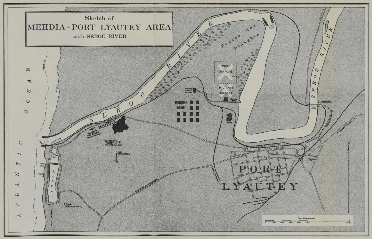 A simplified map of the Mehdia-Port Lyautey Area.
